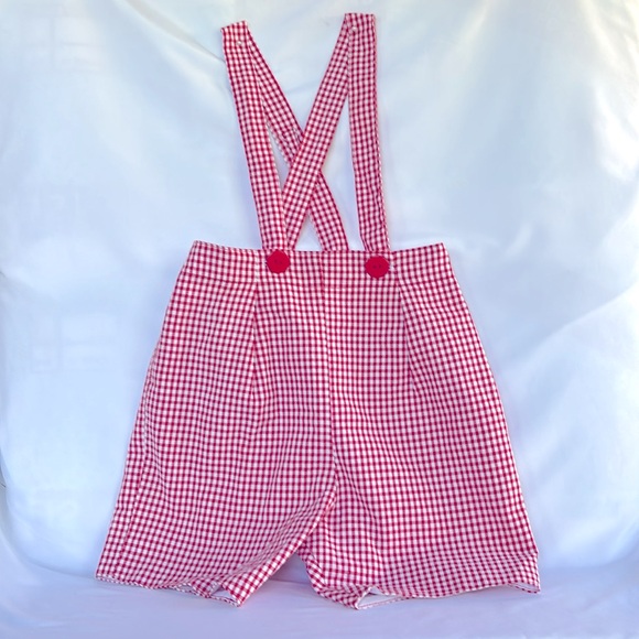 VINTAGE 02 LIKE NEW! SUPER CUTE GINGHAM SHORT SLEEVES SHIRT & OVERALLS SET 4T - Picture 4 of 17